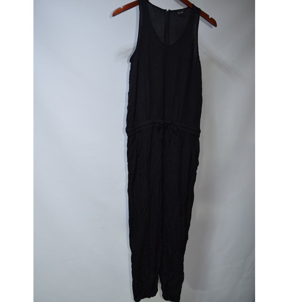 Theory Black 100% Silk Sleeveless Drawstring Jumpsuit Size Petite
